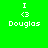 Four pixelated display 'I <3 Douglas' text with varying background colors and slight text positioning differences