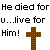 Static pixel art icon featuring black text and a brown-and-orange checkered cross on white background.