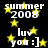 Black background with yellow stars and white text reading "summer 2008 luv you :]" arranged in a pattern