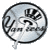 A circular silver icon with black text and a baseball graphic, next to red 'BOSTON SUCKS' text on a green background.
