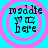 Four identical circular icons with pink concentric rings on a cyan background, each containing pixelated text and symbols.