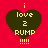 Four identical heart-shaped icons with yellow text on a red background, each displaying "i love 2 RUMP !!!!" in pixelated font.