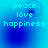 Four identical blue-toned display pixelated text reading peace love happiness with subtle background variations