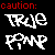 Four identical display red 'caution:' text above white 'TRUE' and black 'PORN' words on a black background, with varying grayscale opacity levels across the set