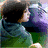 six with pixelated images and text: two people kissing, a purple background with pink text, a person looking away, blue background with cyan text, red heart on black, and empty gray
