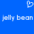 Blue background with white pixelated text 'jelly bean jelly bean' and a heart symbol above the text.