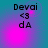 Four- of pixelated text 'Devai <3 dA' on gradient background with shifting pink light effects