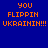 Blue background with orange pixelated text reading 'YOU FLIPPIN UKRAININ!!!' and a white circular gradient effect that changes position across frames.
