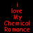 Red text on black background reads 'i love My Chemical Romance' in four vertical with consistent spacing