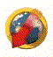 Animated globe icon with golden frame and red arrow, showing rotation and arrow movement across frames.