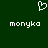 Green background with white pixelated heart symbol above two instances of the text 'monyko' in lowercase.