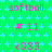 A static image with a green background patterned by light blue stars, featuring repeated pink text and symbols in