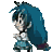 Pixelated anime-style character with long blue hair in nine sequential poses showing walking animation against gray background.