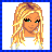 Pixel art contact sheet showing a blonde character and text fragments across four blue-bordered panels with gray background.