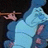 Pixelated image of a character in blue clothing holding an object, next to text on a light blue background.