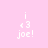 Pixelated pink background with white text 'i <3 joe!' and a black bar shifting position