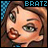 Two side-by-side pixelated frames of a cartoon-style female character with brown hair and green eyes, displayed on a blue checkered background with "BRATZ" text above each frame.