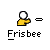 Pixelated yellow figure with white head extends right arm in three variations, each labeled "Frisbee" below.
