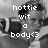 Pixelated grayscale image with overlaid white text reading 'hottie wit a body<3' on a blurred background of indistinct shapes.