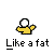 Pixelated yellow figure with white head waves while red circular shapes appear and change position near its hand.