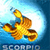 Static pixelated icon of a golden Scorpio zodiac symbol against a blue gradient background with partial text at the bottom.