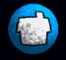 A blue sphere with a white house-shaped cutout animates through three phases: the house is fully visible, partially obscured, and then disappears into the sphere's surface.