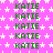 Green text "KATIE" repeated across a pink background with white star patterns, static display with no visible animation changes.