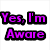 Pixelated purple text on white background with three purple dots, displaying phrases 'Yes, I'm Aware', 'I'm a dork...', and 'MAJOR' across four