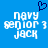 Blue background with white pixelated text reading 'NAVY SENIOR 3 JACK' and a dark blue heart symbol above the left side of the text.