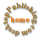 Circular icon with orange 'home' text at center, surrounded by brown curved text reading 'desktoppublishing.com', on light gray background.