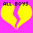Two yellow broken hearts on a pink background with 'ALL BOYS' text above each heart, displayed side-by-side.