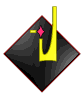 Animated sequence of a yellow L-shaped symbol with pink plus sign on black diamond background, showing rotation and perspective shifts.