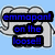 Pixelated icon with blue text on black bars over a light gray cartoon character against a light blue background.