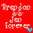 Red background with white pixelated text reading 'Bredon Jeo forever' and two bicycle icons above the name, featuring a blue heart in one frame and a purple heart in another.