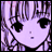 Pixelated anime-style character face with purple hair and large black eyes on left, next to pixelated text 'Anime IM' above 'COM' on right against black background.