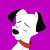 A 3x3 grid of pixelated dog head animations on a solid purple background, each frame showing slight variations in facial expression and pose.
