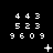 Pixelated numeric with changing symbols below, animated across three of identical grids on black background