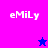 Pixelated 'eMiLy' text in white on a split background of pink and blue, with two star icons changing color between frames.