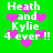 Green background with white text 'Heath and Kylie 4 ever !!' and pink pixelated hearts, some hearts animated to change size or position.