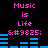 Pixelated text and audio visualizer bars in pink and blue on black background, with animated bar movements.