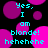Pixelated text reads 'Yes, I am blonde! hehehehe' over a black background with shifting purple and pink circles.
