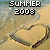 Pixelated beach scene with 'SUMMER 2008' text above a heart-shaped sand structure on sandy ground.