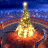 A pixelated image shows a golden, flame-like object with a glowing tip against a blue and orange gradient background.