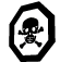 Black-and-white octagonal and oval icons with skull-and-crossbones symbols, some featuring vertical motion trails.