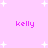 A static image with a light pink background featuring white star shapes and four instances of the text 'kelly' in purple lowercase letters.