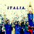 Pixelated image of people in blue jerseys celebrating with raised arms under 'ITALIA' text, split into three sections showing different poses.