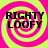 Four identical display "RIGHTY LOOFY" text over pink and yellow spiral backgrounds with pixelated edges