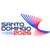 Pixelated graphic with blue and red text elements on a light gray background, featuring a stylized abstract shape in gradient shades of blue and pink.