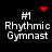 #1 Rhythmic Gymnast icon with four variations: red heart, red starburst, red dot cluster, and solid white text on black background.