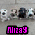 A static image featuring a of dog icons with text overlays reading "AlizaS Artist Collection" and "Collects" in bright colors